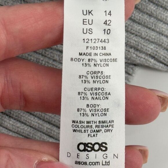 ASOS Design Gray Ribbed Half Zip Sweater Women’s 10 Tall Knit Pullover Preppy - Picture 8 of 9